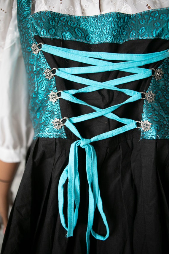 vintage sea blue bust black skirt  pinafore dirnd… - image 3