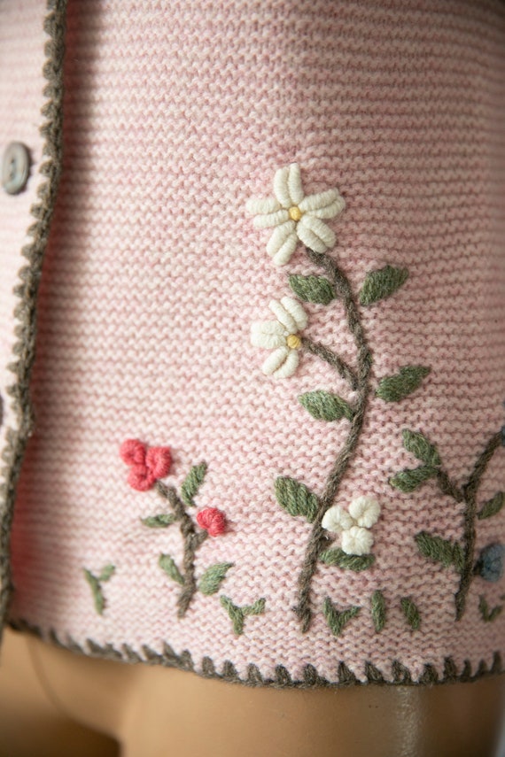 Pink Dirndl  fol flower embroidered cardigan /kni… - image 5