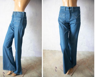 Y2K Karl Lagerfeld Jeans svasati a vita alta / Jeans svasati in denim azzurro / pantaloni denim bootcut jeans donna/27"