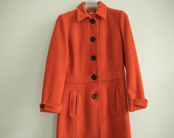 Vintage Wool Coat RED Orange |  Knee Length Autumn Jacket | 2000s Y2K  Outwear
