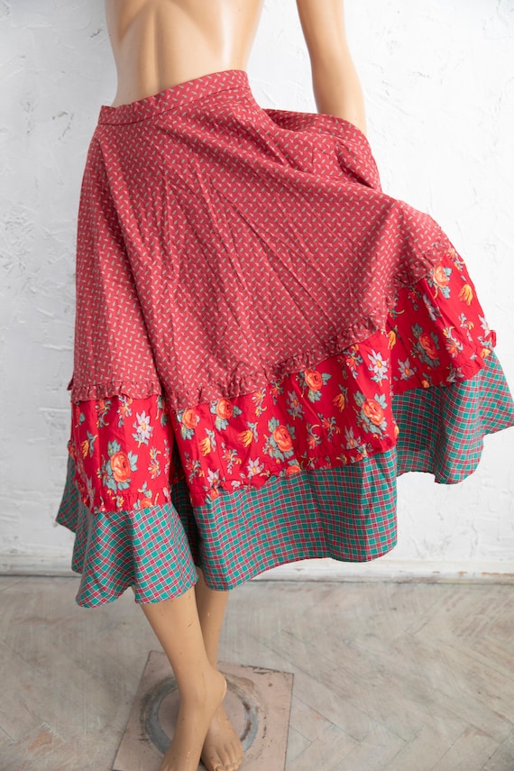 Prairie peasant calico  skirt patchwork style ruf… - image 2