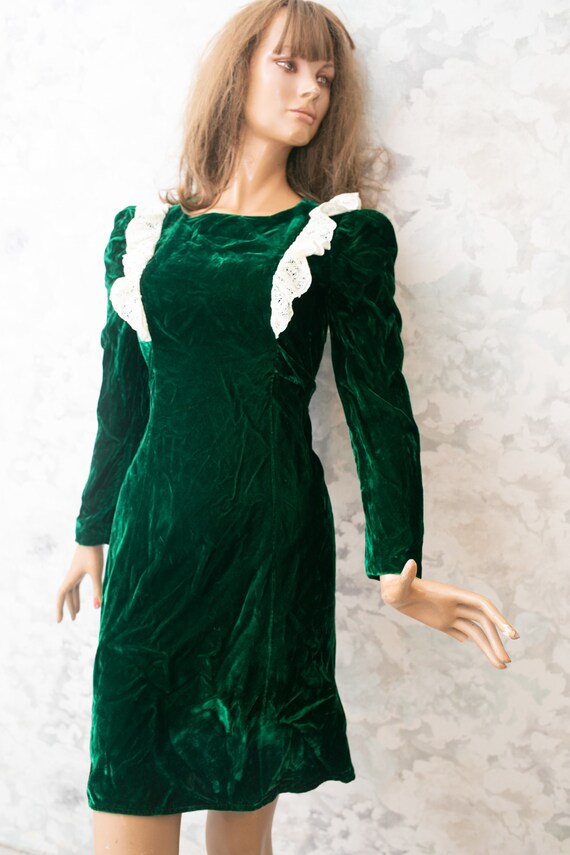 Victorian Style dress/  60s vintage emerald green… - image 5
