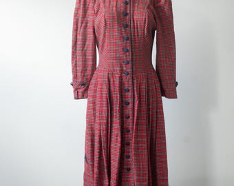Vintage Trachtenkleid aus den 80er Jahren | Rot kariert, Baumwolle, Cottagecore, Folk, Bayerischer Präriestil, Größe S