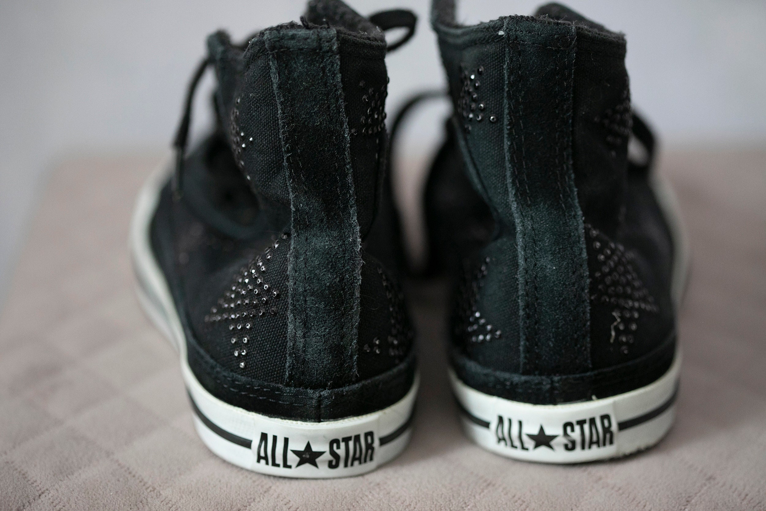 Converse All Star Chuck Taylor High Top Lace up Sneakers Trainers Black Suede Leather Silver Star Athletic Shoes UK6 EUR39 Etsy UK