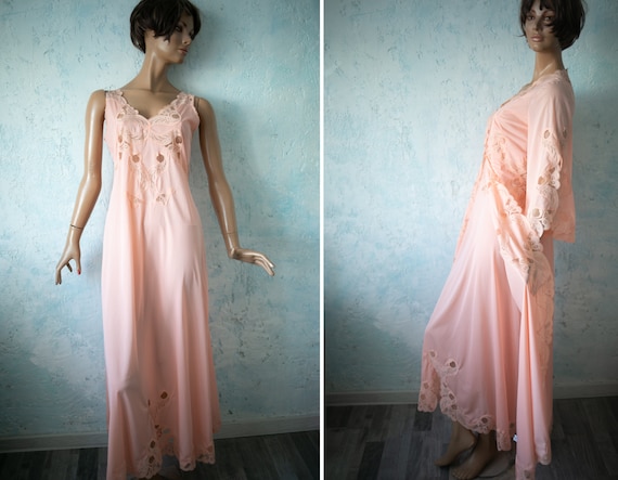 80s vintage salmon pink long bell sleeve house r