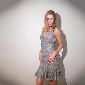 90s silver dress 90s/Y2k Silver/gold metallic silk empire waist dress
