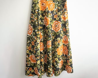 Rare 1970s Taikametsa Design Wrap Skirt by Finanja Terho | Finnish Modernist Floral | Heavy Cotton Maxi Skirt