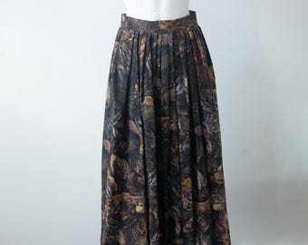 Vintage Midirock aus Wolle mit Entenmuster, plissierter langer Trachtenrock mit Spitzensaum/S