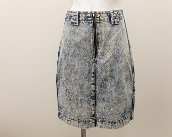 Vintage Light Blue Acid Wash Denim Skirt, High Waist, Size S (26"), 90s Fashion