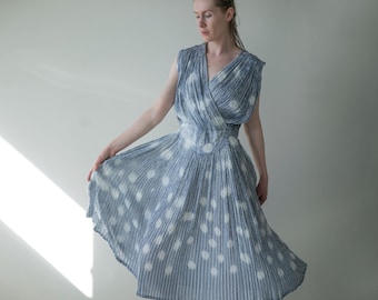 Vintage Greek Goddess Pleated Cotton Gauze Dress grey batic /M