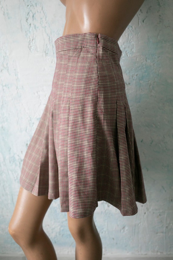Pleated preppy skirt mini /Vintage  light brown b… - image 3