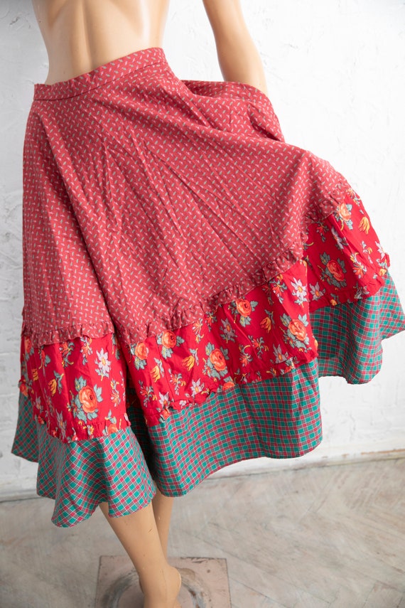 Prairie peasant calico  skirt patchwork style ruf… - image 3