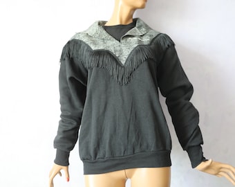 Vintage Harley Davidson Fringed Crewneck black grey cotton sweatshirt/ jumper, men/ unisex/ M