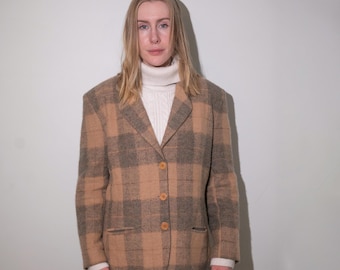Vintage 70er Jahre Loro Piana Wolle Blazer Jacke Beige Braun kariert/M