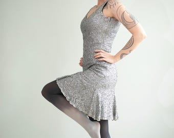 Vintage Sleeveless Silver Sequin Cocktail Dress | Knee-Length Silk Party Dress /S