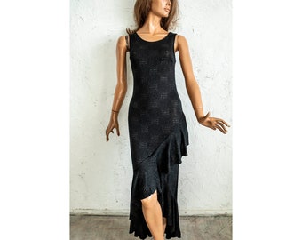 90s Black Asymmetric Evening Dress: Vintage Italian Cocktail Gown
