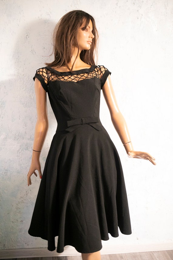 Woman 90s Does 50s Prom Dress Style Dress Black Knee Length Flare Skirt Party Prom Gown decorative Bow Coctail Dress s Etsy UK