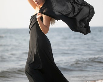 70s Black Toga Maxi Dress: Vintage One Shoulder Evening Gown Long Disco Goddess/ Small