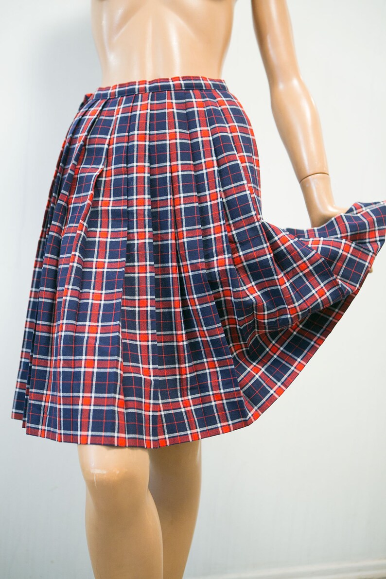 red tartan skirt knee length