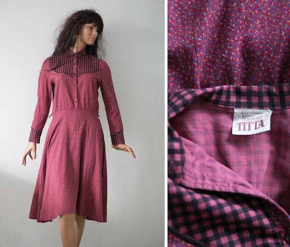 70s Vintage wine red dress/ country prairie c