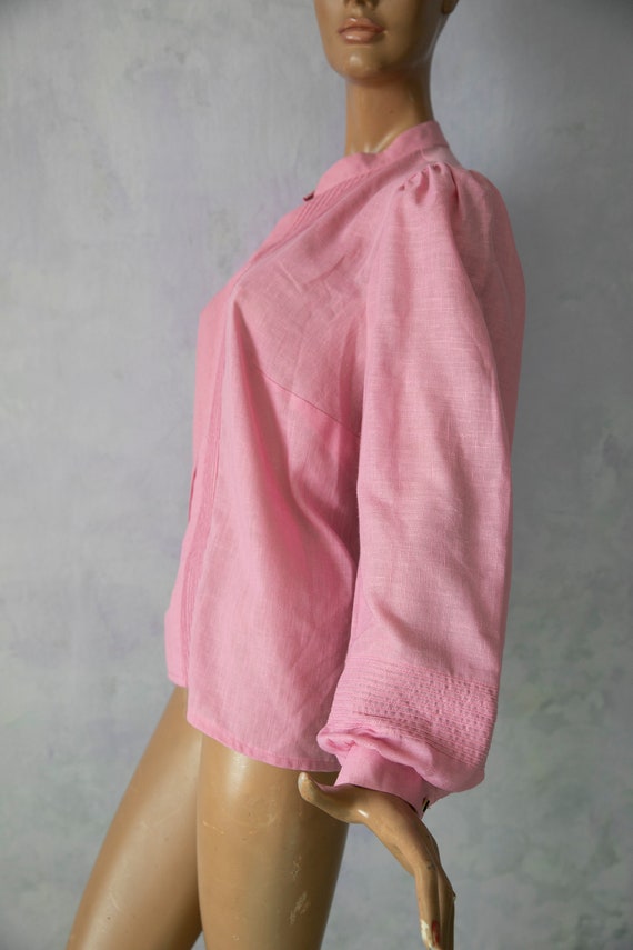 Pink dirndl blouse long sleeves cotton landhaus c… - image 4
