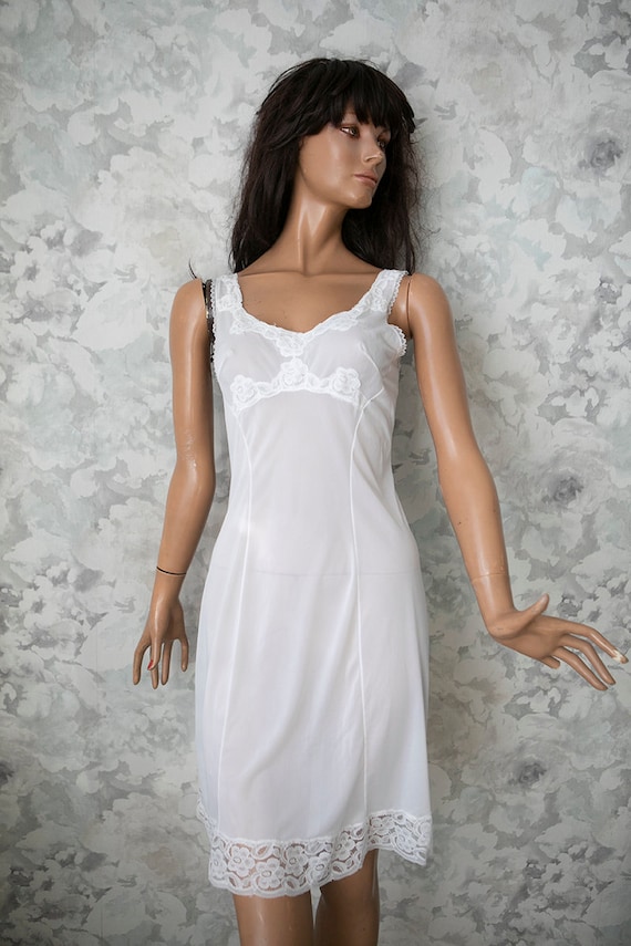 60s woman vintage white night dress slip/mini len… - image 2