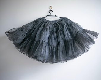 Vintage mini Y2K Black Tulle Petticoat  Tiered Organza Crinoline Skirt / S