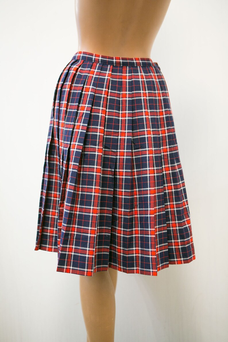 red tartan skirt knee length