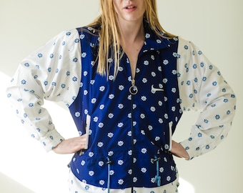 Vintage 80s Nike Floral Track Jacket Blue White Daisy Print Sport  Windbreaker/M