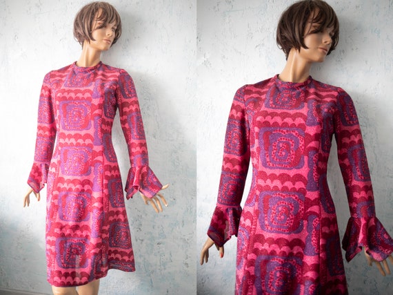 70s wine red purple pink psychedelic vibrant dress