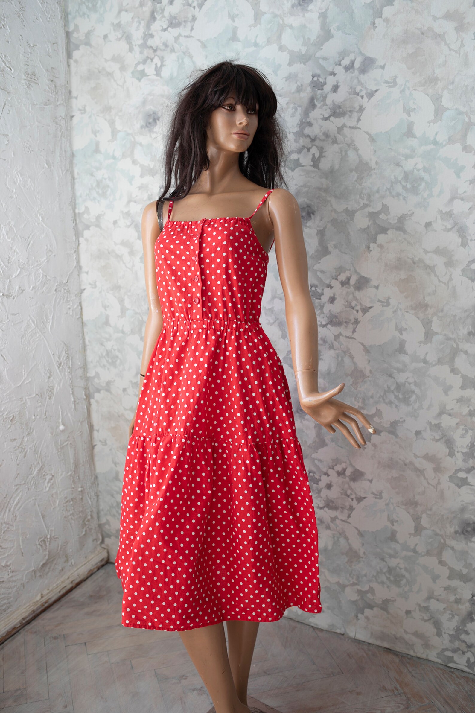 Hennes & Mauritz vintage red white polka dot print dress/ Etsy