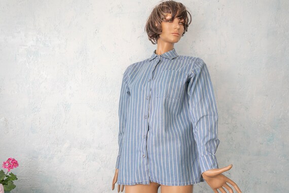 Marimekko light blue grey stripes Jokapoika shir