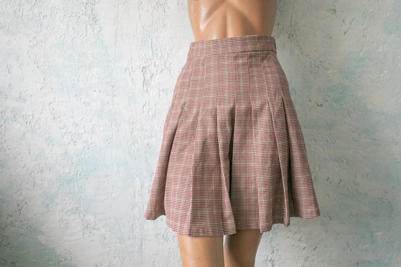 Pleated preppy skirt mini /Vintage  light brown b… - image 1