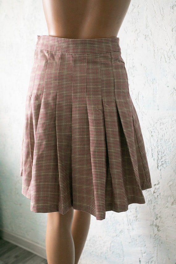 Pleated preppy skirt mini /Vintage  light brown b… - image 4