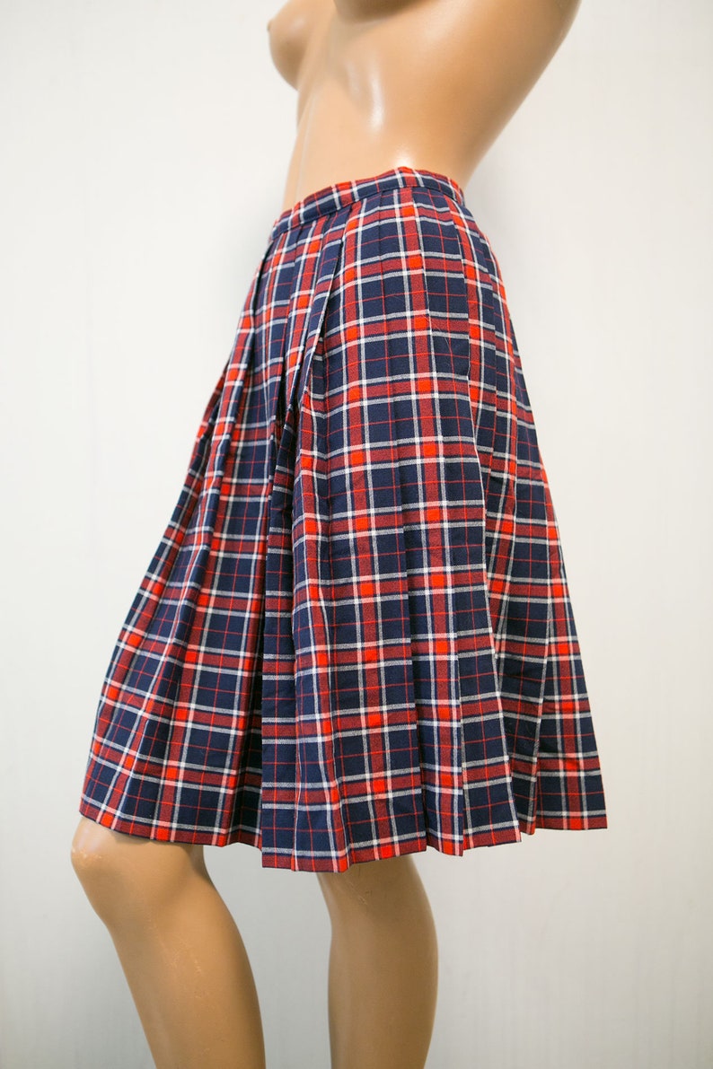Vintage 90s Skirt / Red Navy Grid Tartan Plaid Knee Length Etsy