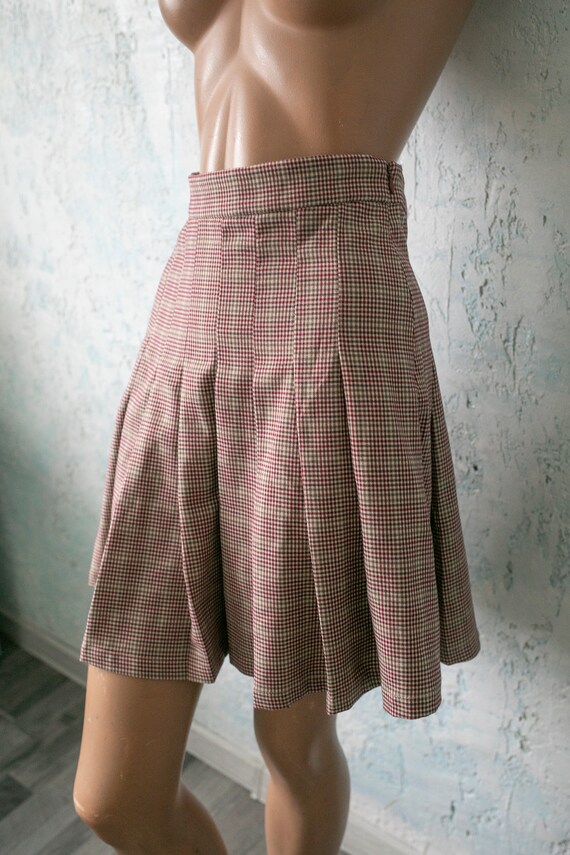 Pleated preppy skirt mini /Vintage  light brown b… - image 2