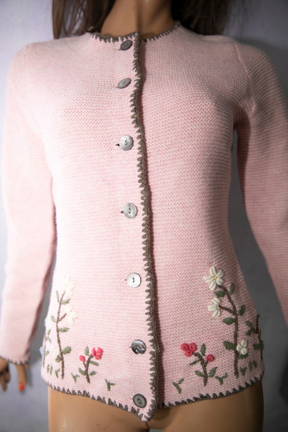 Pink Dirndl  fol flower embroidered cardigan /kni… - image 7