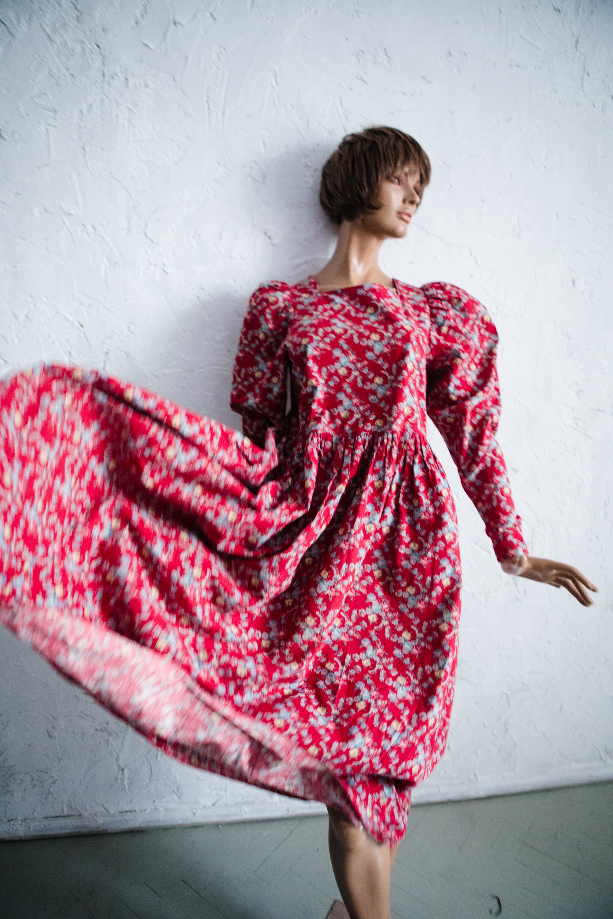 Laura Ashley 80s Floral Cotton Dress: Prairie Cottagecore Style S/M