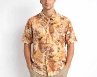 Vintage Aloha Shirt | Earth Tone Floral Cotton Hawaiian Beach Style (Y2K) Large