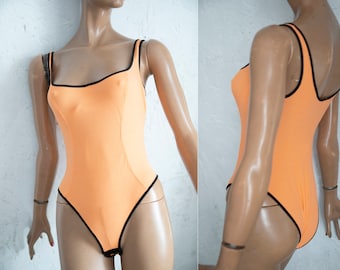 Body Trikot Vintage 80er Jahre orange ärmelloser Body Trikot Einteiler Gr