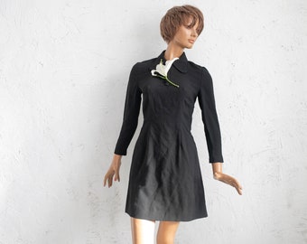 60s Little Black Dress: Vintage Mini Cocktail Dress, Long Sleeves / S