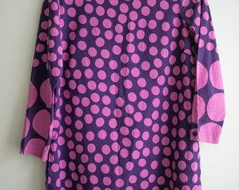 Vintage Marimekko Mika Piirainen Shift Dress Purple Pink Polka Dot Cotton Tunic Dress / S