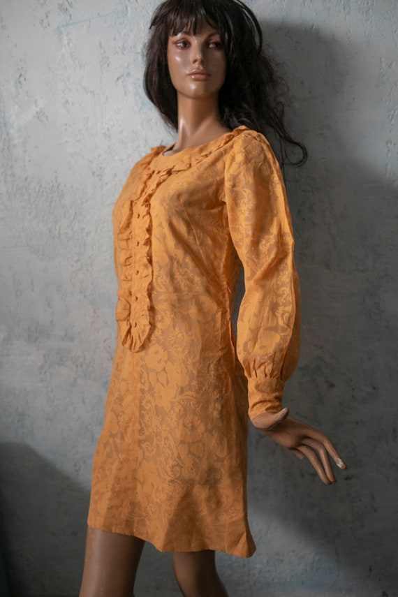 Mod dress mini mustard yellow 60s vintage trapeze ba… Gem