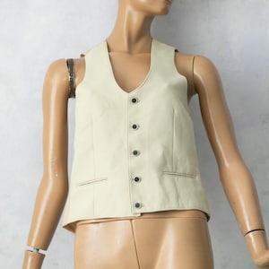Vintage Beige Vest Unisex | Satin Back Waistcoat | 90s Formal Button Up Vest | Cream Polyester Vest for Men or Women