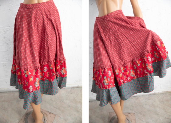 Prairie peasant calico  skirt patchwork style ruf… - image 1