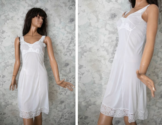 60s woman vintage white night dress slip/mini len… - image 1