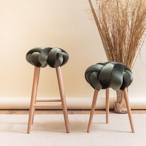 Olive Green Velvet Knot Bar stool, design chair, modern chair, industrial stool, wood stool, bar chair, velvet bar chair, velvet bar stool