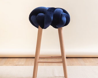 Midnight Blue Velvet Knot Bar stool, design chair, modern chair, industrial stool, wood stool, bar chair, velvet bar chair, velvet bar stool