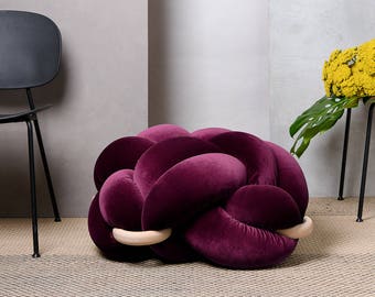 Large Velvet Knot Floor Cushion in Purple, velvet ottoman,,  Knot Floor Pillow, Modern pouf, cushion, pouf ottoman, Meditation Pillow,