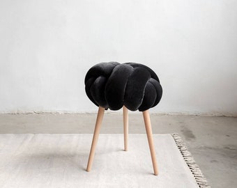 Black Velvet Knot stool, velvet stool, modern velvet stools, designer stool, knot stool, black velvet stool